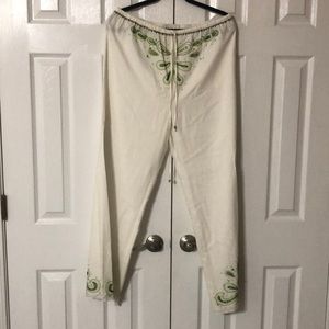 Size L Soft Surroundings 100% cotton white and green pants